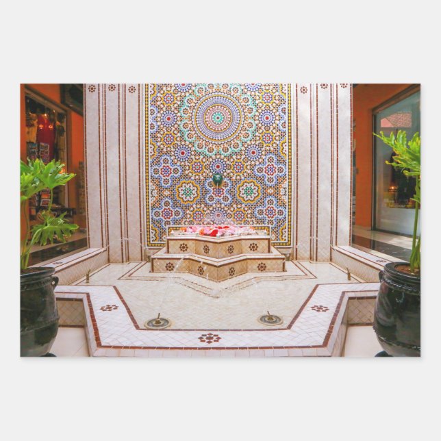 moroccan zellij, mosaic tiles wrapping paper sheet (Front)