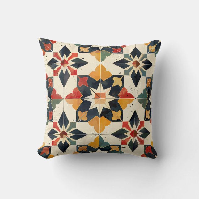 Moroccan Zellij Red Yellow and Green Cushion (Front)