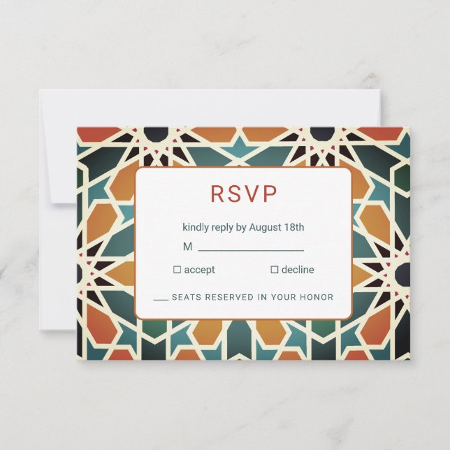 Moroccan Zellij Wedding  RSVP Card (Front)