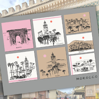 Morocco Africa Sketches Architecture Travel Postcard