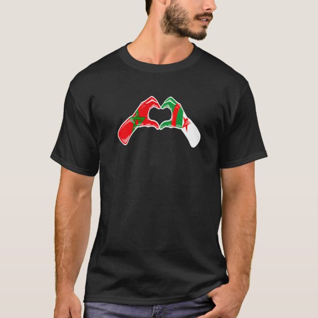 Morocco Algeria Flag - Moroccan Algerian Heart Pre T-Shirt (Front)