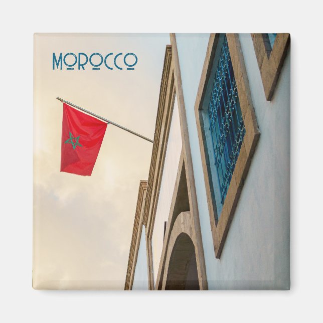 Morocco Architecture with Flag, travel photo Magnet (Front)