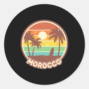 Morocco Beach Cool Retro Surf Souvenir Surfing Gif Classic Round Sticker
