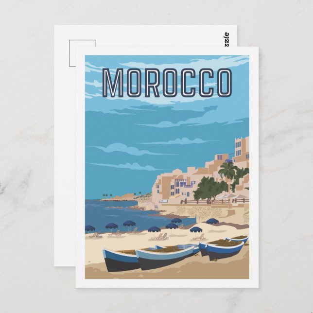 Morocco Beach Famous Travel Place Illustration Postcard (Front/Back)