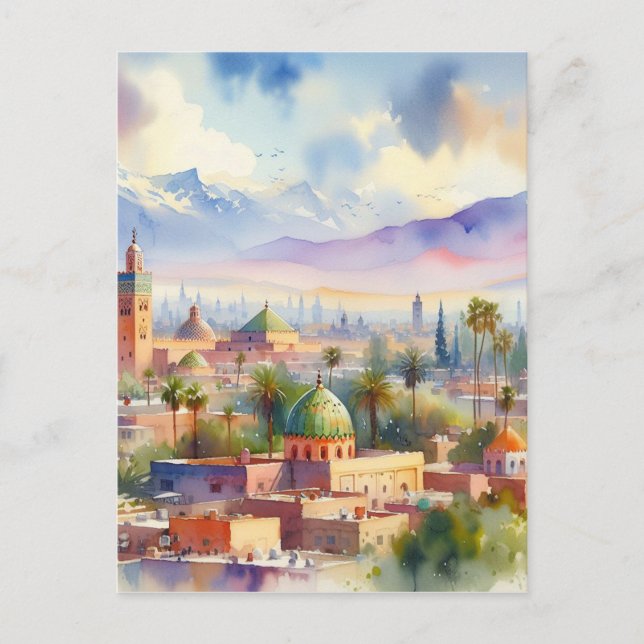 Morocco Cityscape Watercolor Postcard (Front)