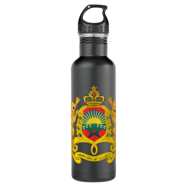 Morocco  Coat of arms Tee Flag souvenir Rabat  710 Ml Water Bottle (Front)