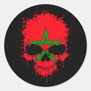 Morocco Dripping Splatter Skull Classic Round Sticker
