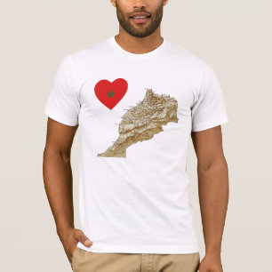 Morocco Flag Heart and Map T-Shirt