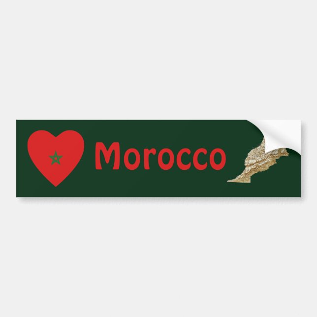 Morocco Flag Heart + Map Bumper Sticker (Front)