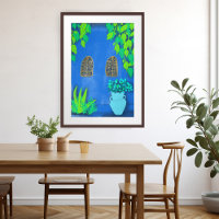 Morocco Garden Blue Walls Plants Art
