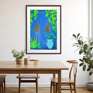 Morocco Garden Blue Walls Plants Art Poster