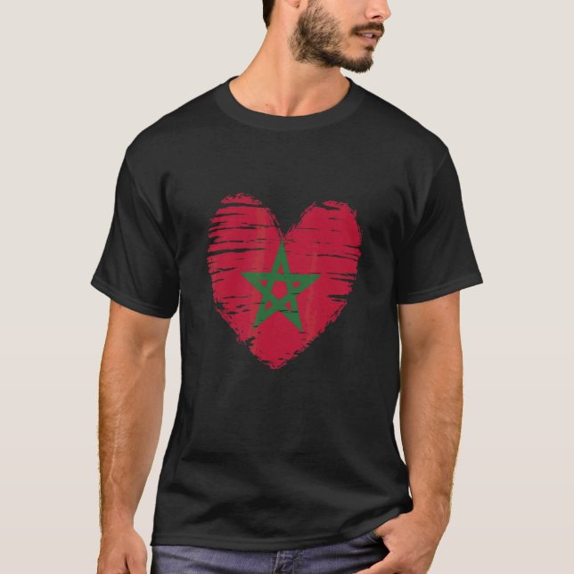 Morocco Heart Moroccan Flag Moroccan Pride T-Shirt (Front)