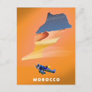 Morocco Illustrated Map travel poster print. Postcard