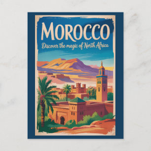 Morocco Illustration Travel Art Vintage Postcard