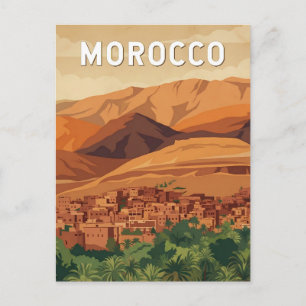 Morocco Illustration Travel Art Vintage Postcard