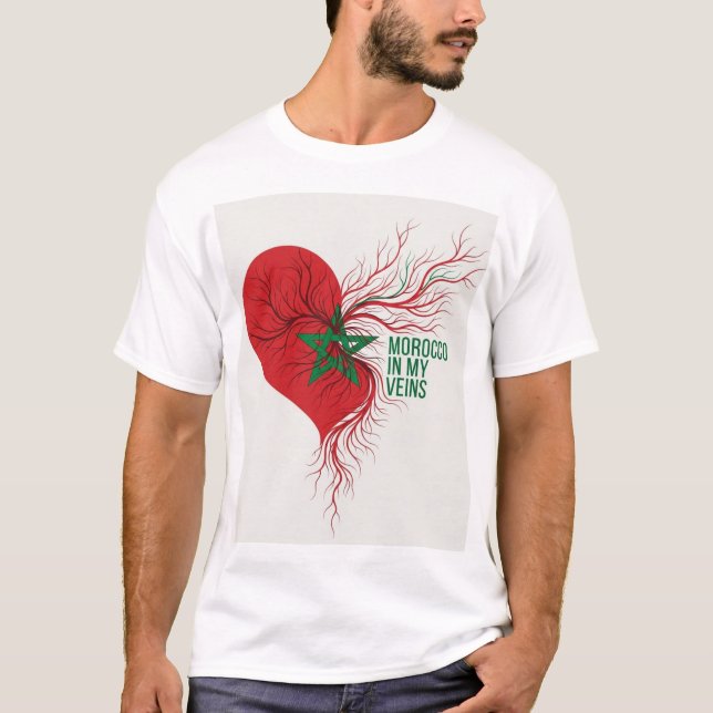 Morocco in My Veins . Moroccan Flag Pride & Identi T-Shirt (Front)