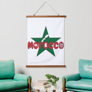 Morocco is a wordmark of doors, dunes, and palms hanging tapestry
