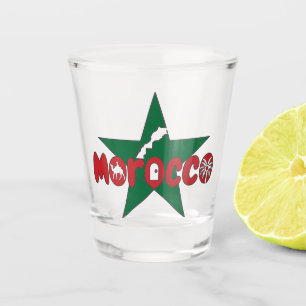 Morocco is a wordmark of doors, dunes, and palms shot glass