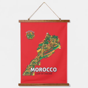 Morocco Land of Dreams Map Wood Wall Tapestry