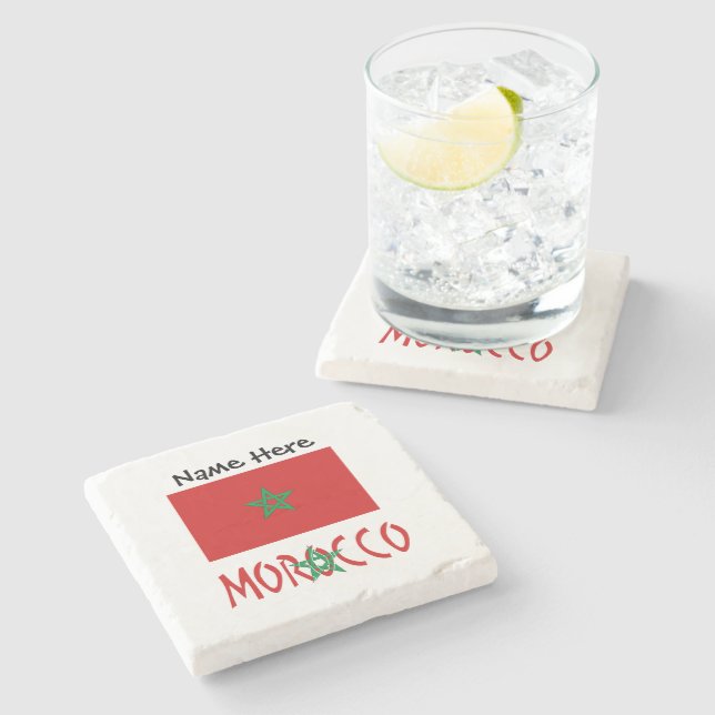 Morocco Moroccan Flag Personalised Name  Stone Coaster (Side)