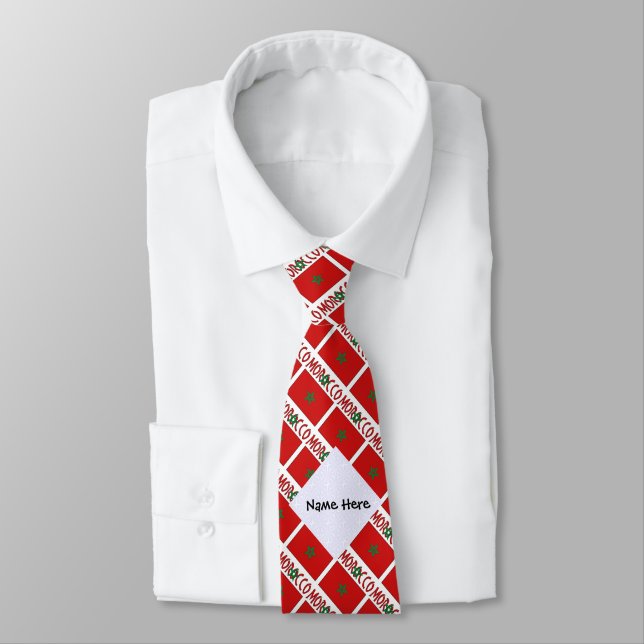 Morocco Moroccan Flag Tiled Black Personalisation  Tie (Tied)