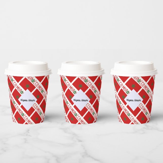 Morocco Moroccan Flag Tiled Personalised Name  Paper Cups (Multi)