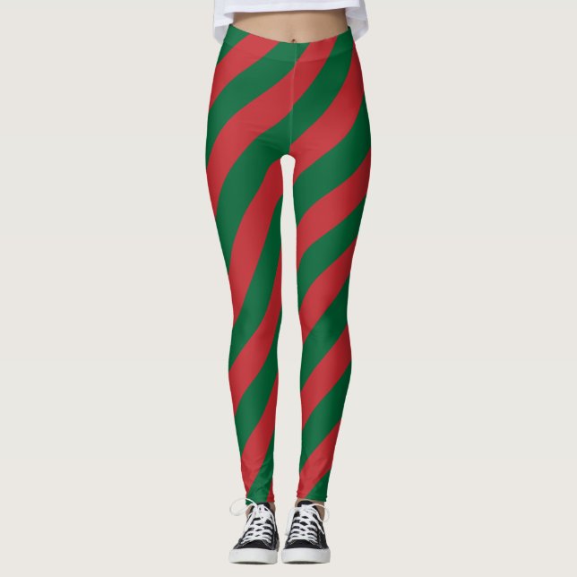 Morocco National Flag Colours Diagonal Striped Leggings (Front)