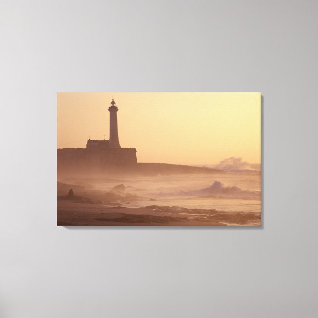 Morocco, Rabat, Lighthouse at sunset with Canvas Print (Front)