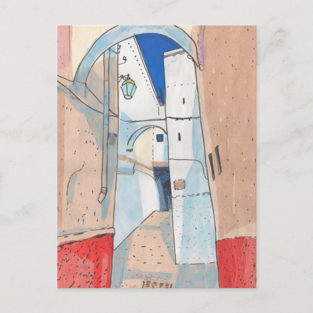 Morocco Street Cityscape Paper Collage Sketch Art Postcard (Front)