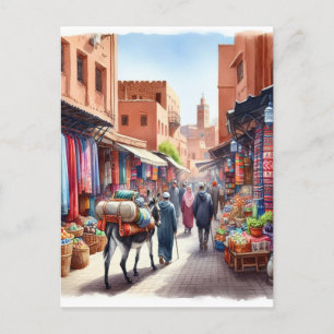 Morocco Street Watercolor Postcard