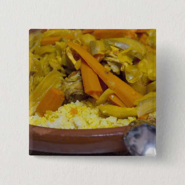 Morocco, Tetouan. Traditional Moroccan meal of 15 Cm Square Badge (Front)
