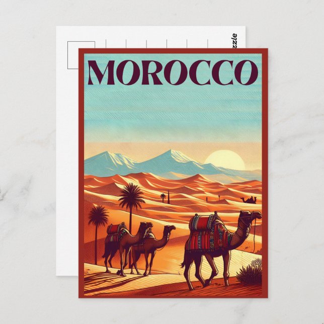 morocco travel postcard with camels in desert gift (Front/Back)