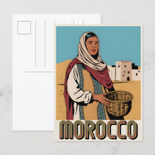 Morocco travel postcard with local woman gift