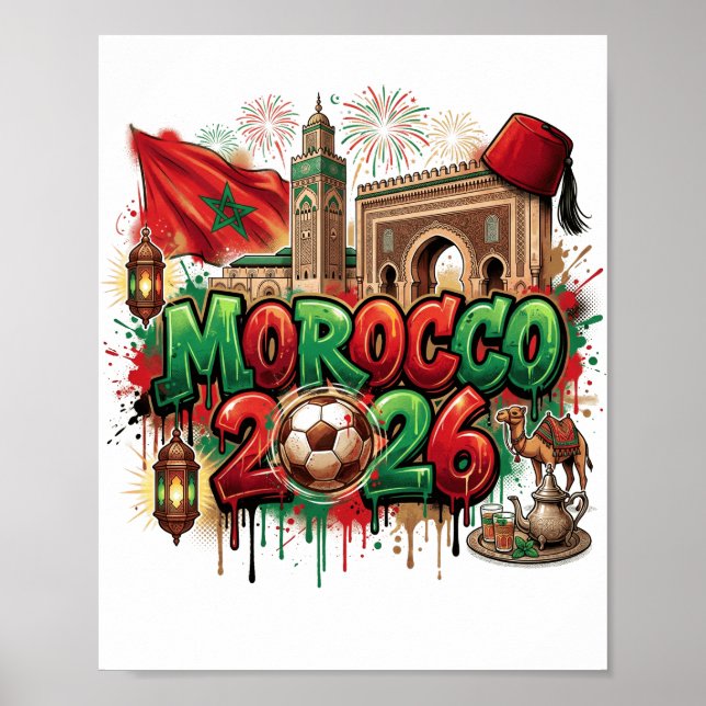 Morocco Vintage Flag Moroccan African Poster (Front)