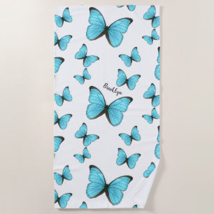 Morpho butterflies cartoon illustration  beach towel