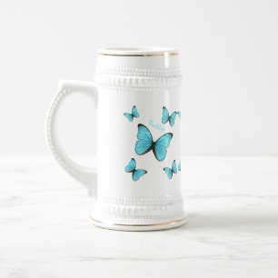 Morpho butterflies cartoon illustration  beer stein