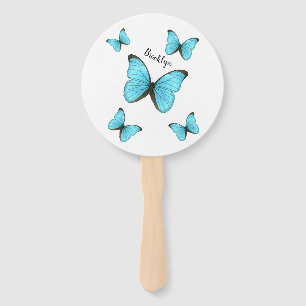 Morpho butterflies cartoon illustration hand fan