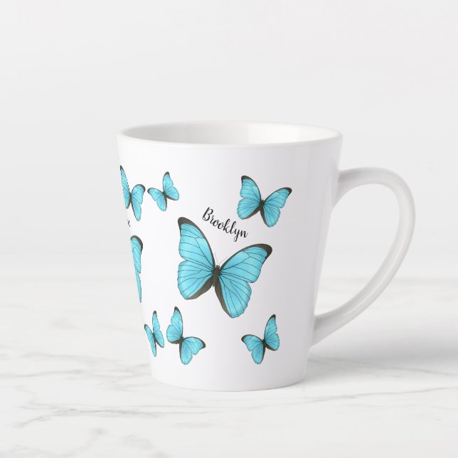 Morpho butterflies cartoon illustration latte mug (Right)