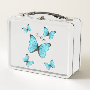Morpho butterflies cartoon illustration metal lunch box