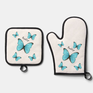 Morpho butterflies cartoon illustration oven mitt & pot holder set