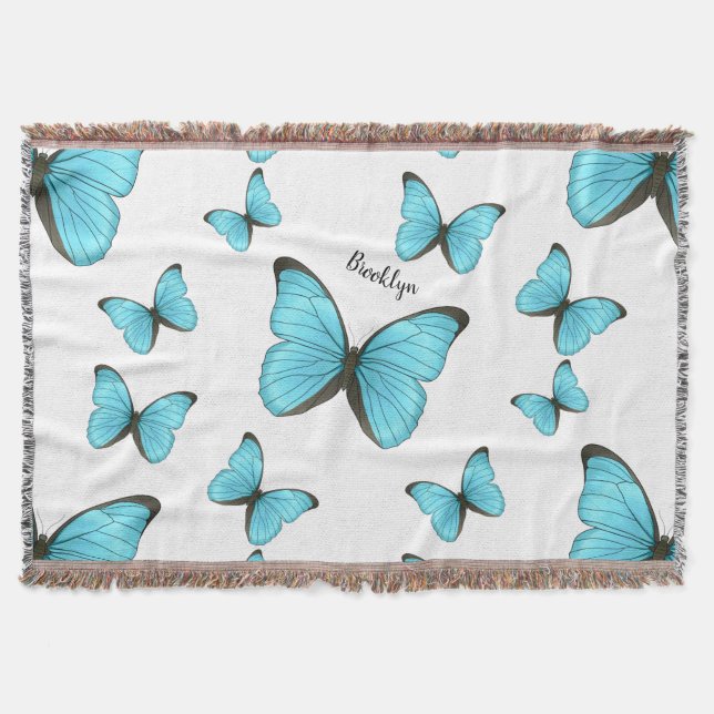 Morpho butterflies cartoon illustration throw blanket (Front)