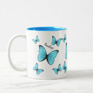 Morpho butterflies cartoon illustration Two-Tone coffee mug