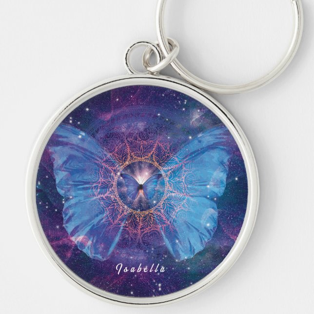 Morpho butterfly / Galaxy Mandala Key Ring (Front)
