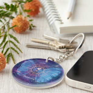 Morpho butterfly / Galaxy Mandala Paper Coaster Key Ring