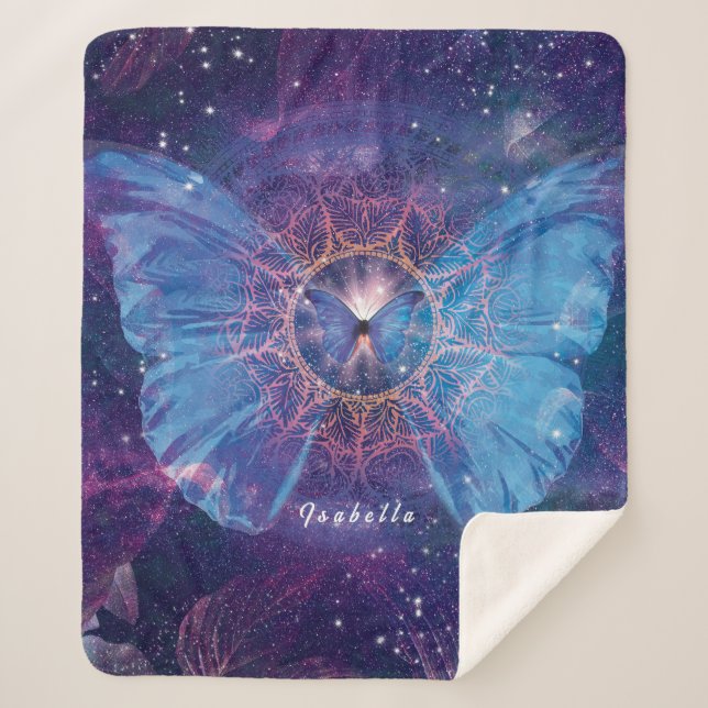 Morpho butterfly / Galaxy Mandala Sherpa Blanket (Front)