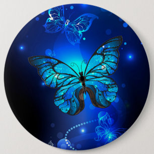 Morpho Butterfly in the Dark Background 6 Cm Round Badge
