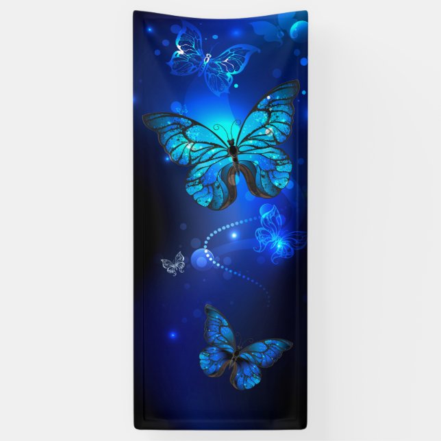 Morpho Butterfly in the Dark Background Banner (Vertical)