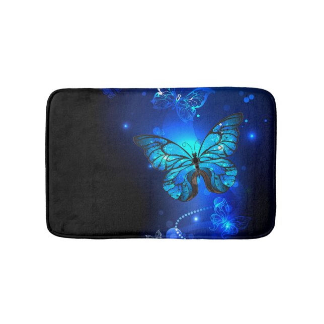 Morpho Butterfly in the Dark Background Bath Mat (Front)