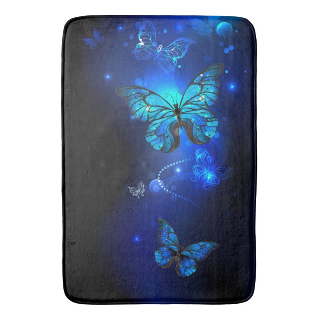 Morpho Butterfly in the Dark Background Bath Mat (Front Vertical)