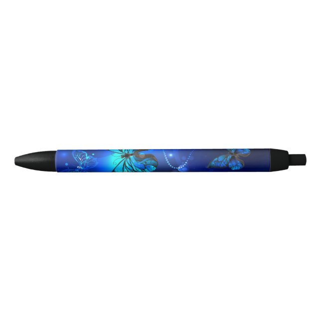Morpho Butterfly in the Dark Background Black Ink Pen (Front)